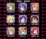  ayase_eli black_hair blonde_hair blue_eyes blue_hair bow brown_hair chibi green_eyes hair_bow hair_ribbon hoshizora_rin koizumi_hanayo kousaka_honoka long_hair love_live!_school_idol_project maid_headdress minami_kotori minase_shuu nishikino_maki orange_hair parody pink_eyes ponytail purple_hair redhead ribbon rockman short_hair side_ponytail smile sonoda_umi toujou_nozomi twintails violet_eyes yazawa_nico yellow_eyes 