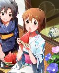  2girls :o :q artist_request black_eyes black_hair brown_eyes brown_hair hagiwara_yukiho idolmaster idolmaster_million_live! japanese_clothes katori_buta kikuchi_makoto kimono multiple_girls official_art short_hair tongue tongue_out 