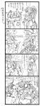  ... 4koma admiral_(kantai_collection) anger_vein bbb_(friskuser) comic elbow_gloves eyepatch flower gloves hair_flower hair_ornament hat highres kaga_(kantai_collection) kantai_collection monochrome multiple_girls peaked_cap ponytail rensouhou-chan revision shimakaze_(kantai_collection) simple_background striped striped_legwear translation_request yamato_(kantai_collection) 