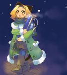  amber_eyes animal_ears blonde_hair boots cat_ears coat dangan muta_ninini open_mouth original scarf snow 