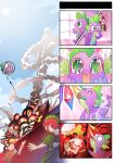  2boys 4girls 4koma ^_^ black_hair blonde_hair breasts buzz_lightyear character_request chocola_(don_dracula) closed_eyes comic crossover don_dracula don_dracula_(character) eating explosion fang flandre_scarlet gem green_eyes hong_meiling ling_xiaoyu multiple_boys multiple_girls my_little_pony my_little_pony_friendship_is_magic open_mouth poster red_eyes redhead scarlet_devil_mansion sheriff_woody spike_(my_little_pony) sweat tears tekken touhou toy_story twintails wings xin_yu_hua_yin 