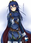  1girl blue_eyes blue_gloves blue_hair blush cape cowboy_shot fingerless_gloves fire_emblem fire_emblem:_kakusei gloves long_hair lucina solo tiara yahiro_(anhnw) 