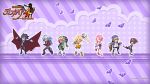  3boys 4girls arms_up belt black_hair black_legwear blonde_hair blue_eyes bright_pupils brown_eyes brown_hair cape chibi closed_eyes copyright_name desco_(disgaea) disgaea emizel_(disgaea) fenrich_(disgaea) gloves grey_hair hair_tubes hand_on_hip harada_takehito hat highres jacket kazamatsuri_fuuka long_hair makai_senki_disgaea_4 messy_hair monster_girl multiple_boys multiple_girls nagi_clockwork official_art one_eye_closed orange_eyes outstretched_arms pants payot pink_hair pointing purple_hair red_eyes shoes short_hair skirt spread_arms standing tail tan thigh-highs twintails valvatorez_(disgaea) vulcanus_(disgaea_4) wallpaper white_legwear wrench 