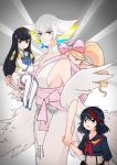  4girls backlighting black_hair blonde_hair blue_eyes boots bow breasts brown_eyes carrying dress drill_hair eyebrows family feather_boa good_end hair_bow happy harime_nui highleg holding_hands junketsu kill_la_kill kiryuuin_ragyou kiryuuin_satsuki matoi_ryuuko midriff mother_and_daughter multiple_girls navel rainbow_hair school_uniform senketsu serafuku short_dress short_hair siblings sideboob silver_hair sisters smile spoilers suspenders thick_eyebrows thigh-highs thigh_boots twin_drills u_gyu what_if younger 