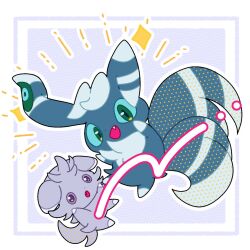  1boy :d :o animal_ears animal_hands blue_fur border cat_ears cat_tail colored_sclera espurr fang full_body furry furry_male green_eyes green_sclera highres looking_at_viewer meowstic meowstic_(male) neck_fur nose_poke000 open_mouth pokemon pokemon_(creature) purple_background purple_fur simple_background smile standing tail two-tone_fur violet_eyes white_border white_fur 