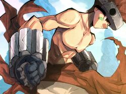  1boy bare_chest brass_knuckles facial_mark gloves houshin_engi male_focus nataku redhead shirtless solo weapon yk-kz 