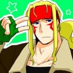  1boy alex_(street_fighter) blonde_hair blue_eyes bomber_jacket face fingerless_gloves frogcage gloves headband light_smile long_hair lowres solo street_fighter v 