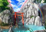  fuji-k highres landscape multiple_torii original rainbow scenery sky solo torii wading water 