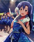  5girls ^_^ blonde_hair blue_dress blue_hair brown_eyes brown_hair closed_eyes dress emily_stuart green_hair idolmaster idolmaster_million_live! julia_(idolmaster) kisaragi_chihaya long_hair looking_at_viewer messy_hair mochizuki_anna multiple_girls short_hair smile tokugawa_matsuri towel 