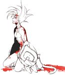 1boy blood houshin_engi kneeling male_focus monochrome pointy_ears raishinshi shirtless sketch solo tail utsugi_(skydream) 