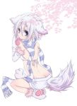  1girl animal_ears back copyright_request koyoi_(ruka) looking_at_viewer scarf short_hair silver_hair sitting solo tail white_hair wolf_ears wolf_tail 