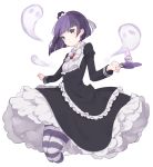  1girl artist_name black_dress blackberry_cookie candle cookie_run dress ghost marin_(myuy_3) pantyhose purple_hair short_hair simple_background solo striped striped_legwear violet_eyes white_background 
