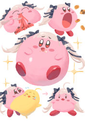  azur_lane bird chick cookie copy_ability eating food fork formidable_(azur_lane) grey_hair hair_ribbon kirby kirby_(series) long_hair manjuu_(azur_lane) meatball no_humans pasta red_eyes ribbon spaghetti twintails very_long_hair zzo_(chorizzzzo) 