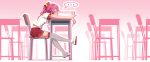  ... 1girl breasts classroom desk dev highres original pink_hair profile school_uniform sitting skirt solo thigh-highs 