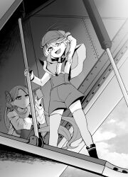  aircraft airplane bindi capelet coat deerstalker earrings hat heaven_burns_red highres irene_redmayne jewelry kenpi_(hs-totyu) long_hair looking_at_viewer second-party_source short_hair thigh-highs triangle_earrings twintails vritika_balakrishnan white_coat 