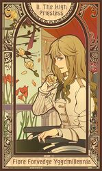  1girl blonde_hair fate/apocrypha fate_(series) fiore_forvedge_yggdmillennia flower heru_(goldprin) long_hair solo tarot wheelchair 