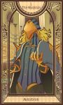  1boy armor blonde_hair caster_of_black fate/apocrypha fate_(series) heru_(goldprin) long_hair mask menorah solo tarot 