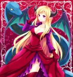  1girl blonde_hair breasts chisa horns lilith_(p&amp;d) long_hair pointy_ears puzzle_&amp;_dragons smile snake very_long_hair violet_eyes wings 
