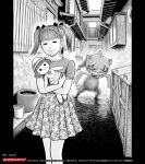 1girl banette doll greyscale highres itou_junji monochrome official_art pokemon skirt twintails 