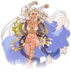  1girl armor arms_up bangle bracelet breasts cape cleavage flower hair_flower hair_ornament headpiece holding jewelry large_breasts leg_up long_hair minaba_hideo navel necklace official_art open_mouth pink_eyes saber_(weapon) sheena_(terra_battle) solo sword terra_battle transparent_background very_long_hair weapon 