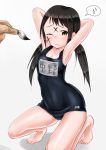  black_hair facepaint idolmaster idolmaster_cinderella_girls ink nakano_yuka paintbrush school_swimsuit shinkai_kiiro swimsuit 