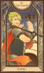  1boy armor fate/apocrypha fate_(series) green_hair heru_(goldprin) horse polearm rider_of_red scarf solo spear tarot weapon 