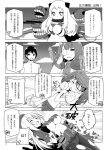  4koma admiral_(kantai_collection) aoki_hagane_no_arpeggio atago_(kantai_collection) breasts comic crossover horns hyuuga_(aoki_hagane_no_arpeggio) kantai_collection long_hair military military_uniform mittens monochrome naval_uniform northern_ocean_hime ryuujou_(kantai_collection) shinkaisei-kan sky_(freedom) takao_(aoki_hagane_no_arpeggio) torn_clothes translation_request twintails under_boob uniform visor_cap zuihou_(kantai_collection) 