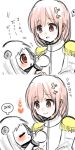  ! 2girls :d closed_eyes comic dress female_admiral_(kantai_collection) hair_ornament hairclip heart height_difference horns kantai_collection long_hair military military_uniform mittens multiple_girls naval_uniform northern_ocean_hime open_mouth pink_hair pue_(bunbunbun88888) red_eyes shinkaisei-kan short_hair sketch smile spoken_exclamation_mark translation_request uniform white_dress white_hair white_skin 