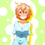  1girl alternate_hairstyle blush collarbone furuse highres hoshizora_rin love_live!_school_idol_project orange_hair short_hair solo tagme wavy_mouth yellow_eyes 