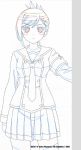  1girl blush commentary confused copyright_name hair_ornament hairpin inou-battle_wa_nichijou-kei_no_naka_de key_frame kudou_mirei lowres monochrome necktie official_art partially_colored pleated_skirt production_art production_note sailor_dress school_uniform serafuku simple_background sketch skirt solo thigh-highs trigger_(company) uniform white_background 
