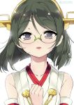  1girl :d black_eyes black_hair close-up detached_sleeves glasses hairband kantai_collection kirishima_(kantai_collection) looking_at_viewer naitou_ryuu nontraditional_miko open_mouth short_hair smile solo 