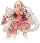  1girl armor breasts capelet cleavage earrings gloves hairband hand_on_hip holding jewelry large_breasts leotard lips long_hair minaba_hideo necklace official_art pink_eyes pink_gloves saber_(weapon) sheena_(terra_battle) solo sword terra_battle transparent_background very_long_hair weapon 
