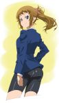  akitetsu bike_shorts blue_eyes brown_hair gundam gundam_build_fighters gundam_build_fighters_try highres hoshino_fumina ponytail school_uniform 