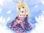  animal_ears bare_shoulders blonde_hair detached_sleeves dress elin_(tera) emily_(pure_dream) japanese_clothes long_hair rabbit_ears tera_online thigh-highs violet_eyes 