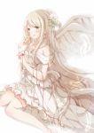  1girl :d angel angel_wings blue_eyes hair_ornament highres hiro_(hirohiro31) long_hair looking_at_viewer open_mouth original silver_hair sitting smile solo wings 