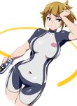  blue_eyes bodysuit brown_hair covered_navel gundam gundam_build_fighters gundam_build_fighters_try hoshino_fumina ponytail spray_paint 