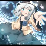  1girl aqua_eyes bow do_(4-rt) hat hat_bow heart heart_of_string komeiji_koishi letterboxed long_sleeves looking_at_viewer open_mouth shirt silver_hair skirt solo third_eye touhou wide_sleeves 