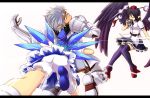  1boy 2girls armor black_hair blue_hair bow buront cirno crossover dress final_fantasy final_fantasy_xi hair_bow hair_ribbon happy ice ice_wings multiple_girls pointy_ears puffy_short_sleeves puffy_sleeves ribbon shameimaru_aya short_hair short_sleeves silver_hair the_iron_of_yin_and_yang wings 