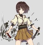  1girl amagai_tarou brown_eyes brown_hair kantai_collection short_hair solo sword weapon 