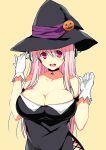  1girl blush breasts cleavage halloween halloween_costume hat headphones large_breasts long_hair looking_at_viewer nitroplus pink_eyes pink_hair roxq smile solo super_sonico witch_hat 
