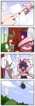  bowing brick_wall captain_freedom comic gate hat highres hong_meiling nagae_iku rumia touhou translated translation_request vest 