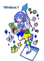  7 blue_eyes blue_hair hair_ornament hairband icons madobe_nanami os ribbon shield short_hair wanram 