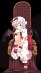  blue_hair fang hat highres mary_janes popri poprication red_eyes remilia_scarlet shoes short_hair solo touhou wings wrist_cuffs 