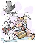  bird brush bucket cat cleaning_brush hounori kaenbyou_rin kaenbyou_rin_(cat) komeiji_satori reiuji_utsuho reiuji_utsuho_(bird) touhou washing 