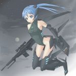  bad_id blue_eyes blue_hair gun mecha mecha_musume moon solo weapon 