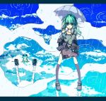  frog green_eyes green_hair hair_ornament kochiya_sanae rain sanshirou school_uniform touhou umbrella 