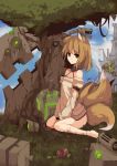  bad_id barefoot flat_chest fox_ears fox_tail fuurin_(omaemona) multiple_tails original solo tail 