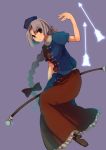  bad_id blue_eyes bow_(weapon) braid brown_eyes fuurin_(omaemona) long_hair silver_hair solo touhou weapon yagokoro_eirin 