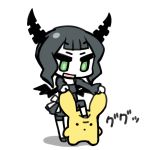  black_hair bow capri_pants chan_co chibi dead_master green_eyes horns open_mouth original short_hair simple_background solo white white_skin wings wooser_(character) 