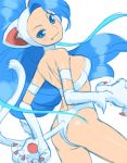  blue_eyes blue_hair capcom cat_ears cat_tail fang felicia kaya8 solo tail vampire_(game) 